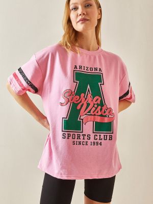 Koszulka z nadrukiem oversize Xhan różowa