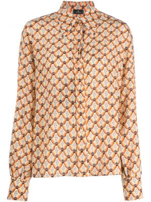 Копринена риза на цветя с принт Etro оранжево