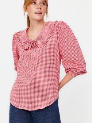 Pletena bluza s karirastim vzorcem Trendyol rdeča
