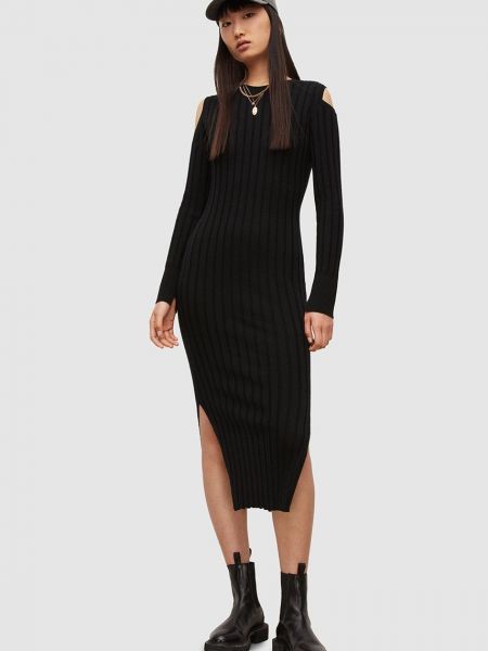 AllSaints sukienka wełniana kolor czarny midi dopasowana