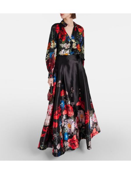Φλοράλ maxi φούστα Camilla μαύρο