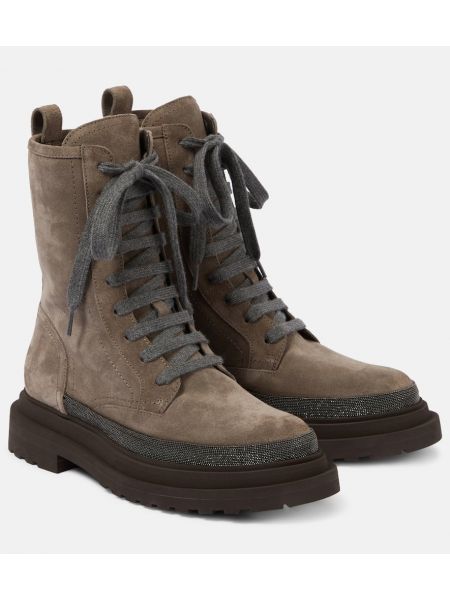 Botas de ante con cuentas Brunello Cucinelli beige