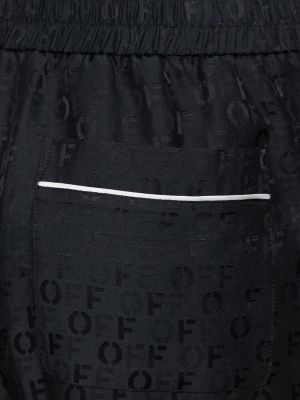 Žakárové hedvábné kalhoty Off-white černé