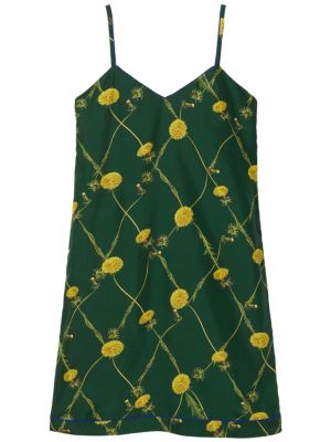 Svilena obleka s potiskom Burberry zelena