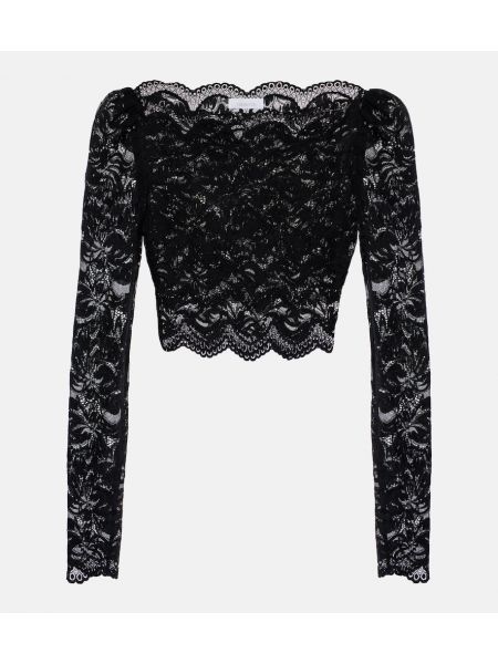 Spets blommig crop top Rabanne svart