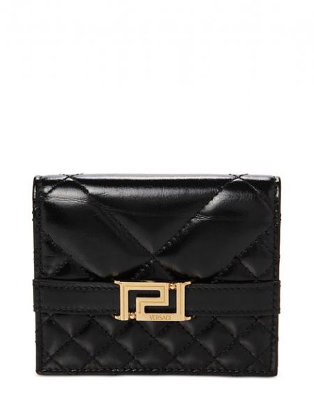 Стеганый кожаный кошелек двойного сложения Greca Goddess Versace, Black