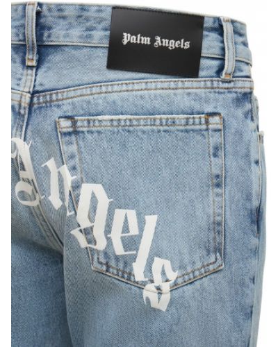 Jeans di cotone con stampa Palm Angels nero