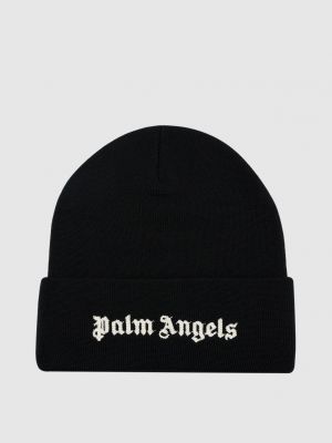 Шерстяная шапка с вышивкой Palm Angels черная
