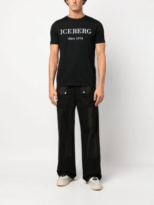 T-shirt brodé en coton Iceberg noir
