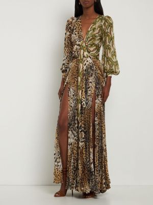 Šifonové hedvábné dlouhé šaty s výstřihem do v Roberto Cavalli