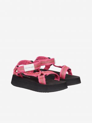 Sandály na platformě se síťovinou Calvin Klein Jeans růžové