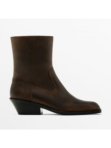 Сапоги на каблуке с квадратным носком Massimo Dutti коричневые