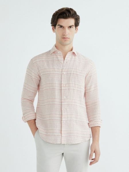 Camisa de lino a rayas manga larga Mirto rosa