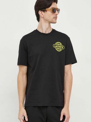 Bavlněné tričko s potiskem Lacoste černé