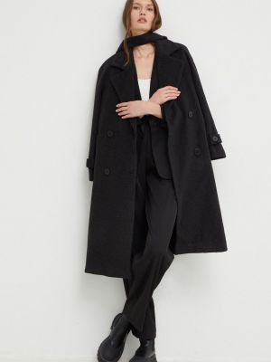 Answear Lab kabát gyapjú keverékből fekete, átmeneti, kétsoros gombolású