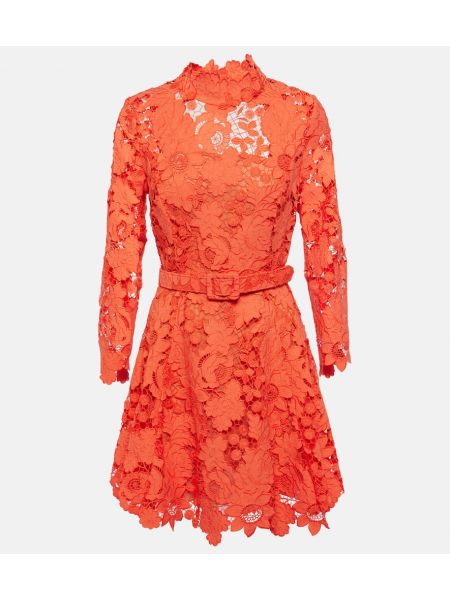 Sukienka w kwiatki koronkowa Oscar De La Renta pomarańczowa