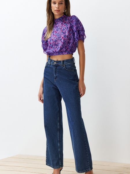 Bluză cu model floral împletită Trendyol violet