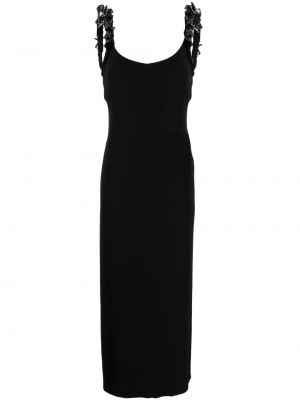 Копринена вечерна рокля с гол гръб с кристали Versace черно
