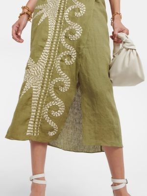 Bavlnená ľanová dlhá sukňa Johanna Ortiz zelená