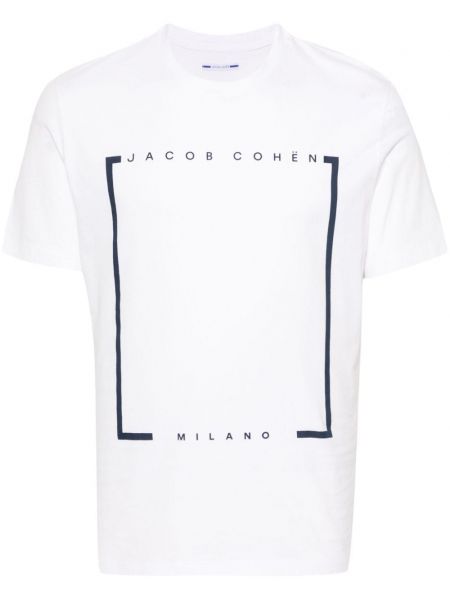 Bavlnené tričko s potlačou Jacob Cohen biela