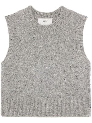 Pletený sveter bez rukávov Ami Paris sivá