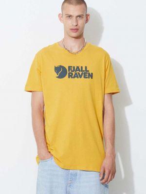 Bavlněné tričko s potiskem Fjällräven žluté