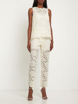 Krajkové kalhoty s vysokým pasem Dolce & Gabbana bílé