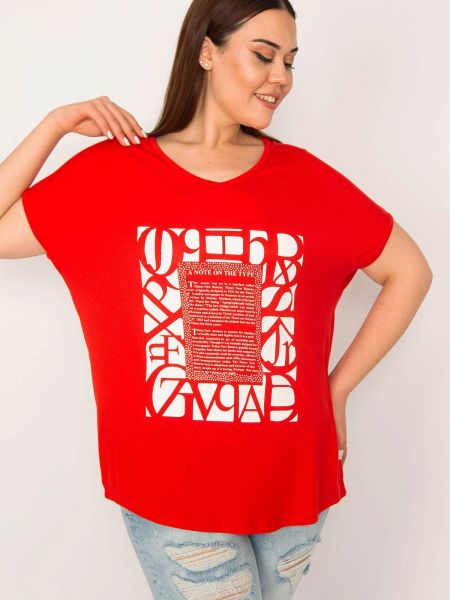 Koszulka z nadrukiem z dekoltem w serek z krótkim rękawem Sans czerwona