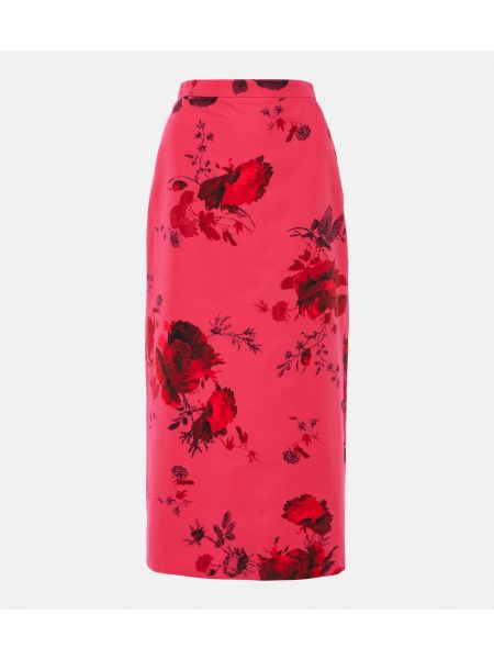 Хлопковая юбка-карандаш в цветочек с принтом Erdem розовая