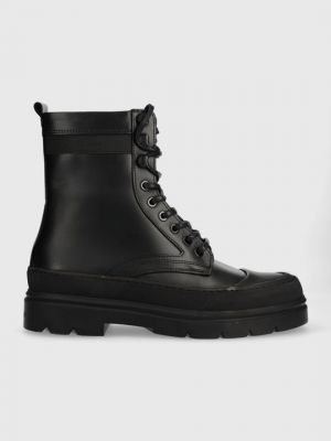 Кружевные кожаные туфли на шнуровке Calvin Klein черные