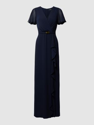 Sukienka wieczorowa z krótkim rękawem Lauren Ralph Lauren niebieska