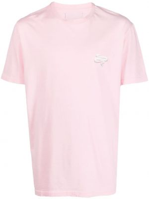 Памучна тениска с принт със змийски принт Les Hommes розово