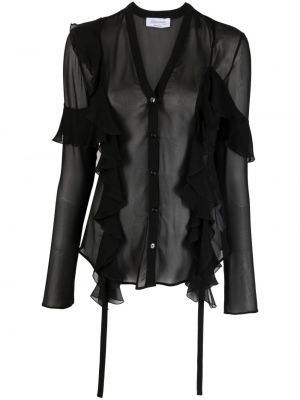 Прозрачна копринена блуза с волани Blumarine черно