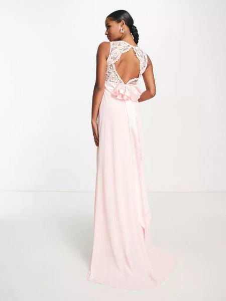 Кружевное шифоновое длинное платье Tfnc розовое