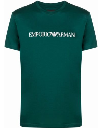 Памучна тениска с принт Emporio Armani зелено