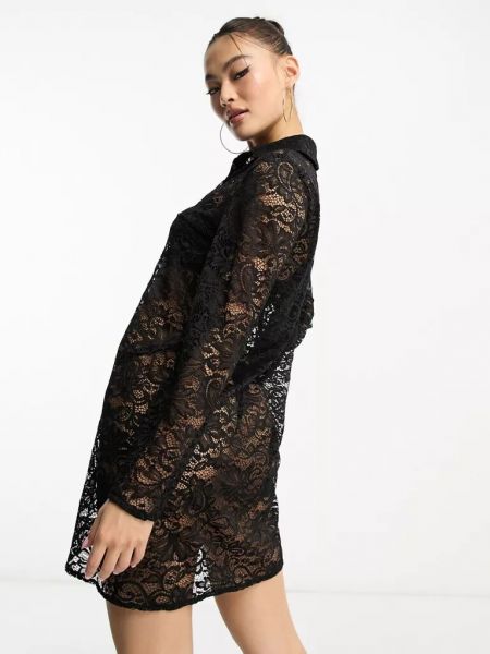 Кружевное платье мини с рюшами Flounce London черное