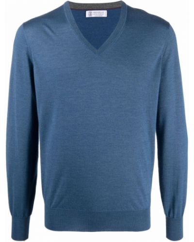 Jersey de punto con escote v de tela jersey Brunello Cucinelli azul