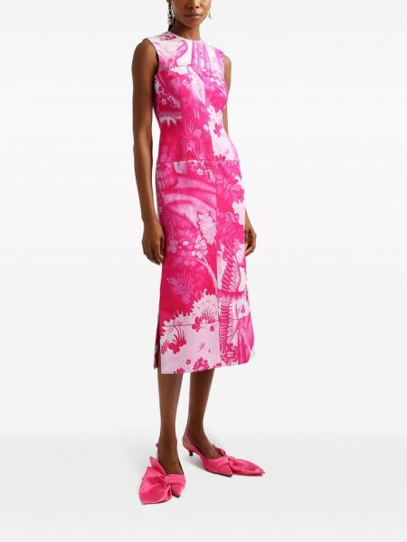 Sukienka midi z nadrukiem Erdem różowa