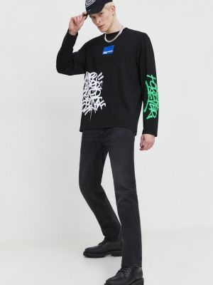 Bombažna majica z dolgimi rokavi z dolgimi rokavi Karl Lagerfeld Jeans črna