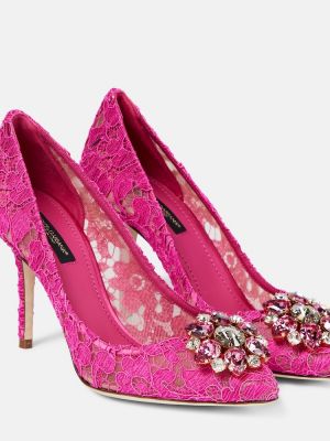 Полуотворени обувки с дантела Dolce&gabbana розово