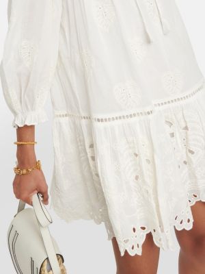 Bavlněné sametové šaty s výšivkou Velvet bílé