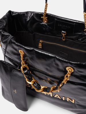 Kožená nákupná taška Balmain čierna