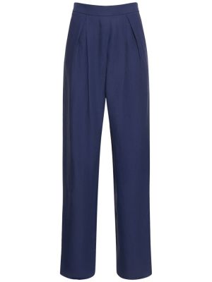 Lniane spodnie relaxed fit plisowane Giorgio Armani niebieskie
