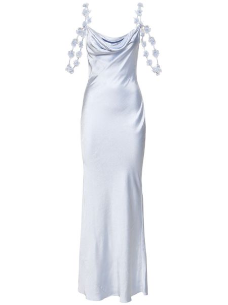 Φλοράλ σατέν μάξι φόρεμα Self-portrait μπλε