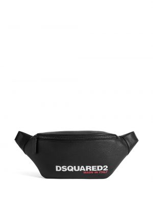 Kožený pásek s potiskem Dsquared2 černý
