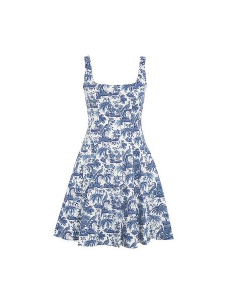 Sukienka mini z nadrukiem plisowana Staud niebieska