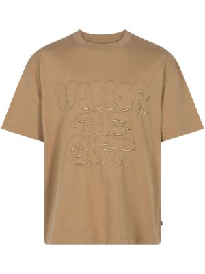 Памучна тениска бродирана Honor The Gift бежово