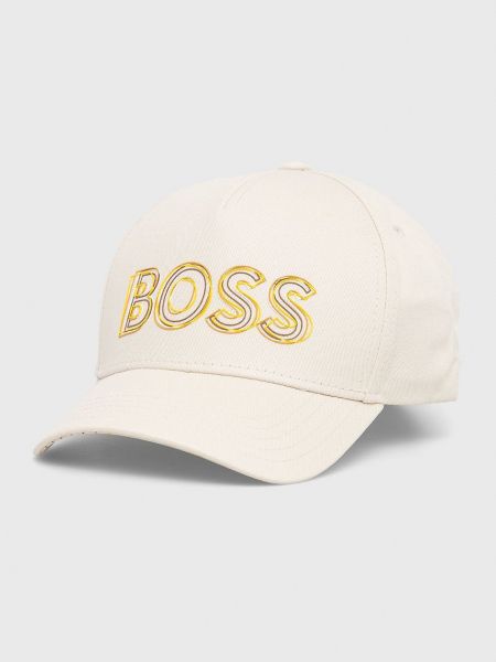 Памучна шапка с принт Boss Green бежово