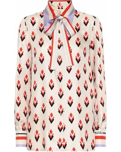 Копринена блуза с принт Valentino бяло