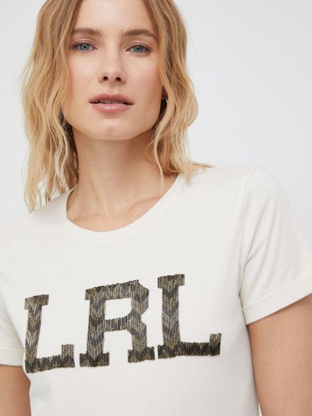 Koszulka bawełniana Lauren Ralph Lauren beżowa